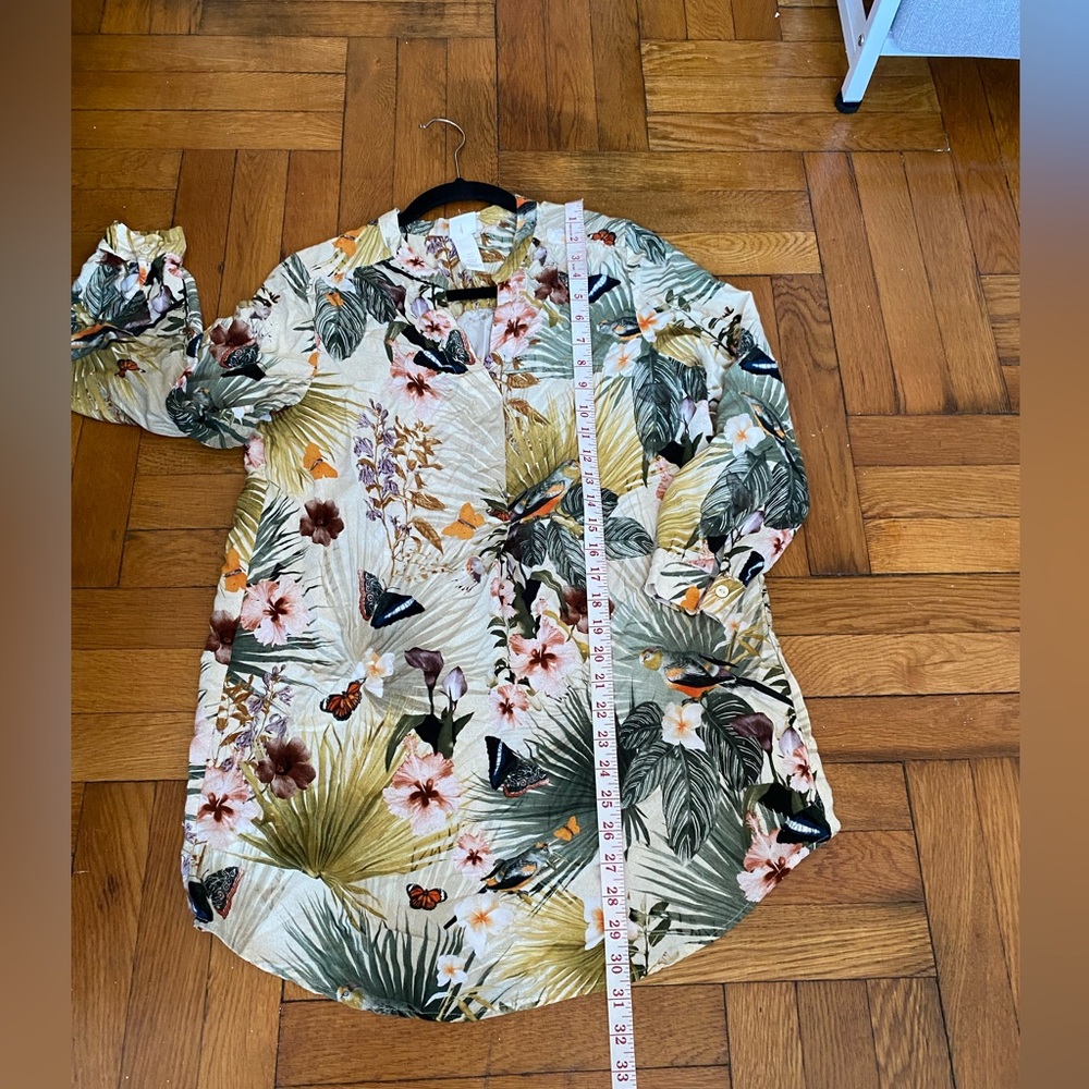 H&M Tropical Floral Bird Blouse Long Sleeve Lightweight Top Size 2 - Picture 6 of 7